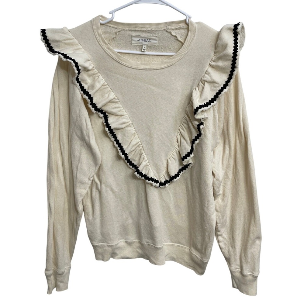 The Great. Ruffle Sweatshirt Cream Size 2 (M) Prairie Cottagecore Victorian